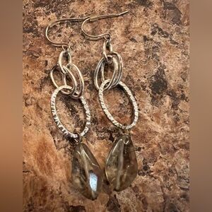 Silver Oval Earrings with Blue Beads